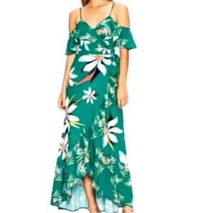 Christina Jacobs Off-The-Shoulders, Raffled  Floral Wrap Dress